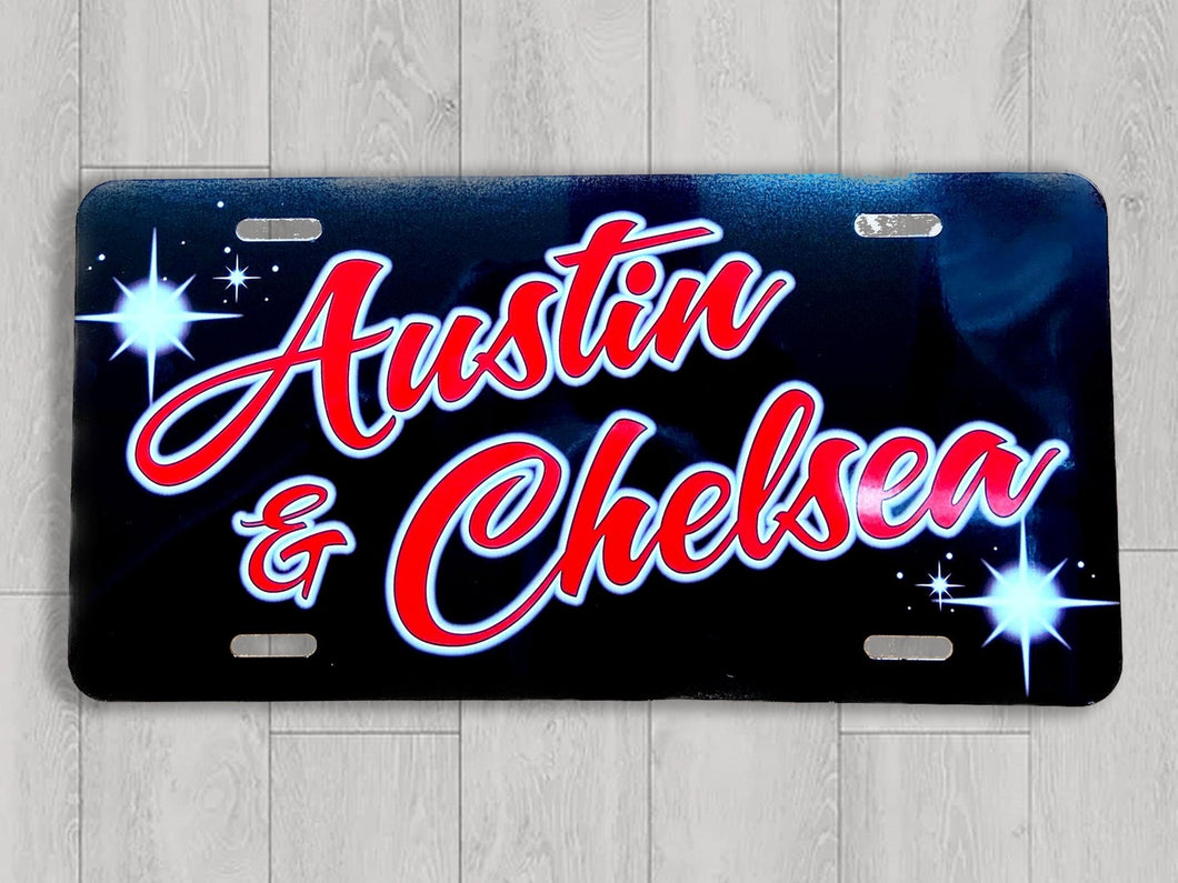 Black and Red Couples Name design Front License Plate - Bluegrass Airbrush