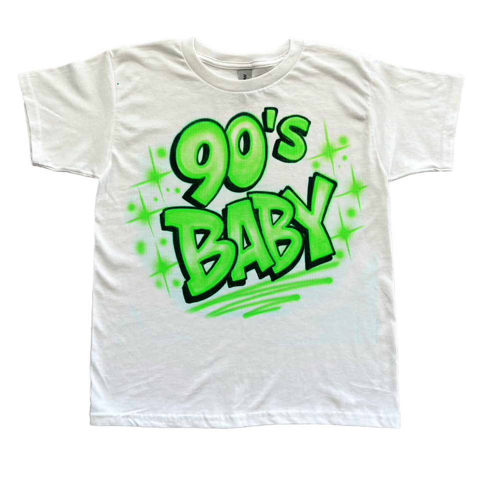 Bright and colorful 90s airbrush graphic tee featuring [Describe the main design element, e.g., a neon palm tree, a geometric pattern, a mythical creature]. Eye-catching vintage 90s t-shirt with a unique airbrushed design. Authentic 90s collectible t-shirt with a rad airbrushed graphic