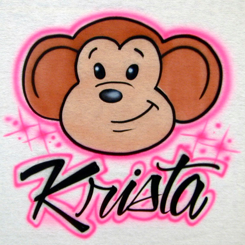 Monkey with Name Airbrush T Shirt