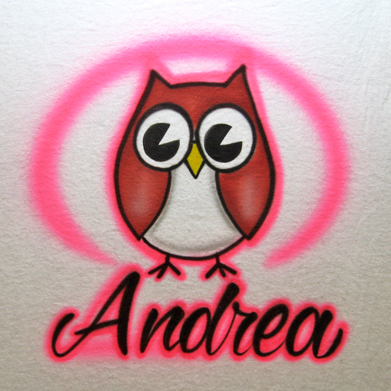 Owl with Name Airbrush T Shirt