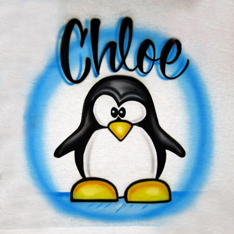 Penguin with Name Airbrush T Shirt