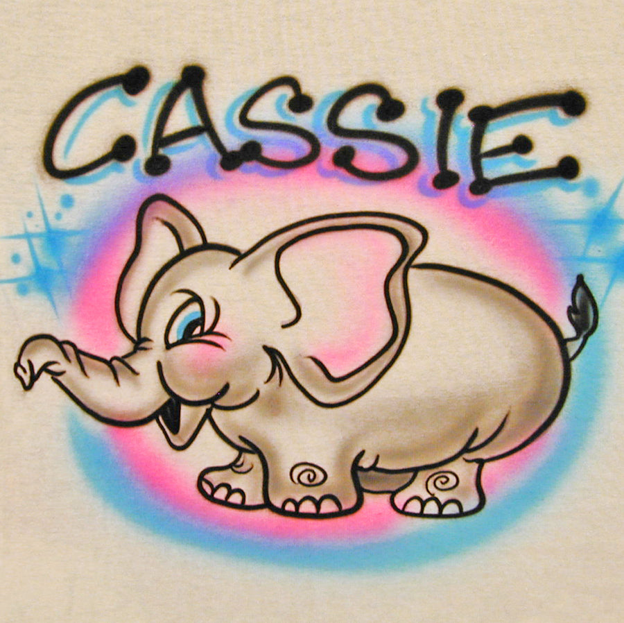 Elephant with Name Airbrush T Shirt