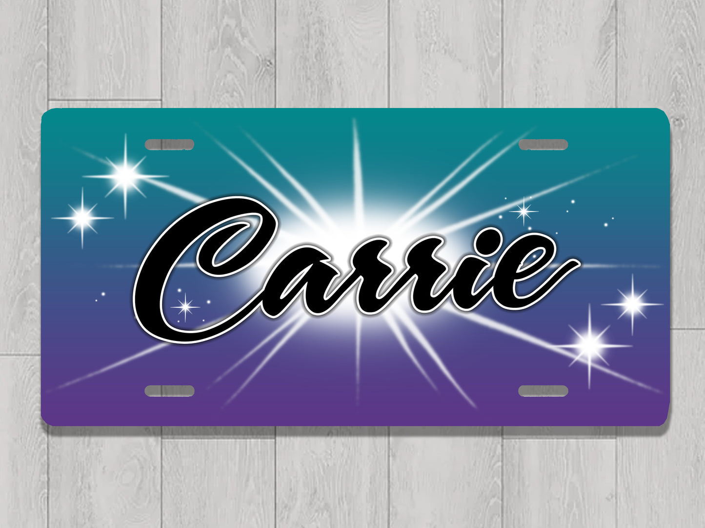 Teal and Purple Burst Front License Plate