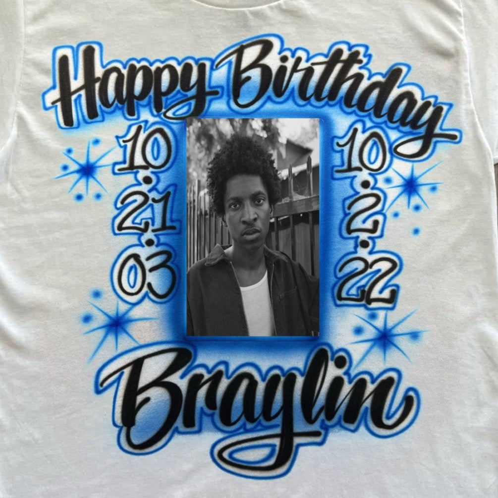 Happy Birthday Memorial Photo Airbrush T Shirt