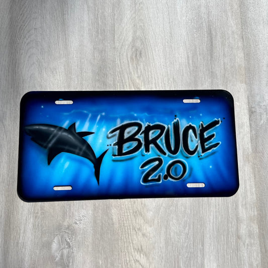 Blue Airbrushed Front License Plate w/ shark  - Custom - Personalized