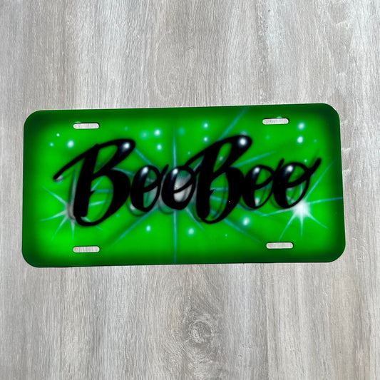 Green Airbrushed Front  License Plate - Custom - Personalized