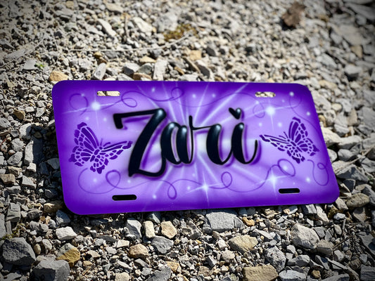 Purple Airbrushed Front License Plate with butterfly  - Custom - Personalized