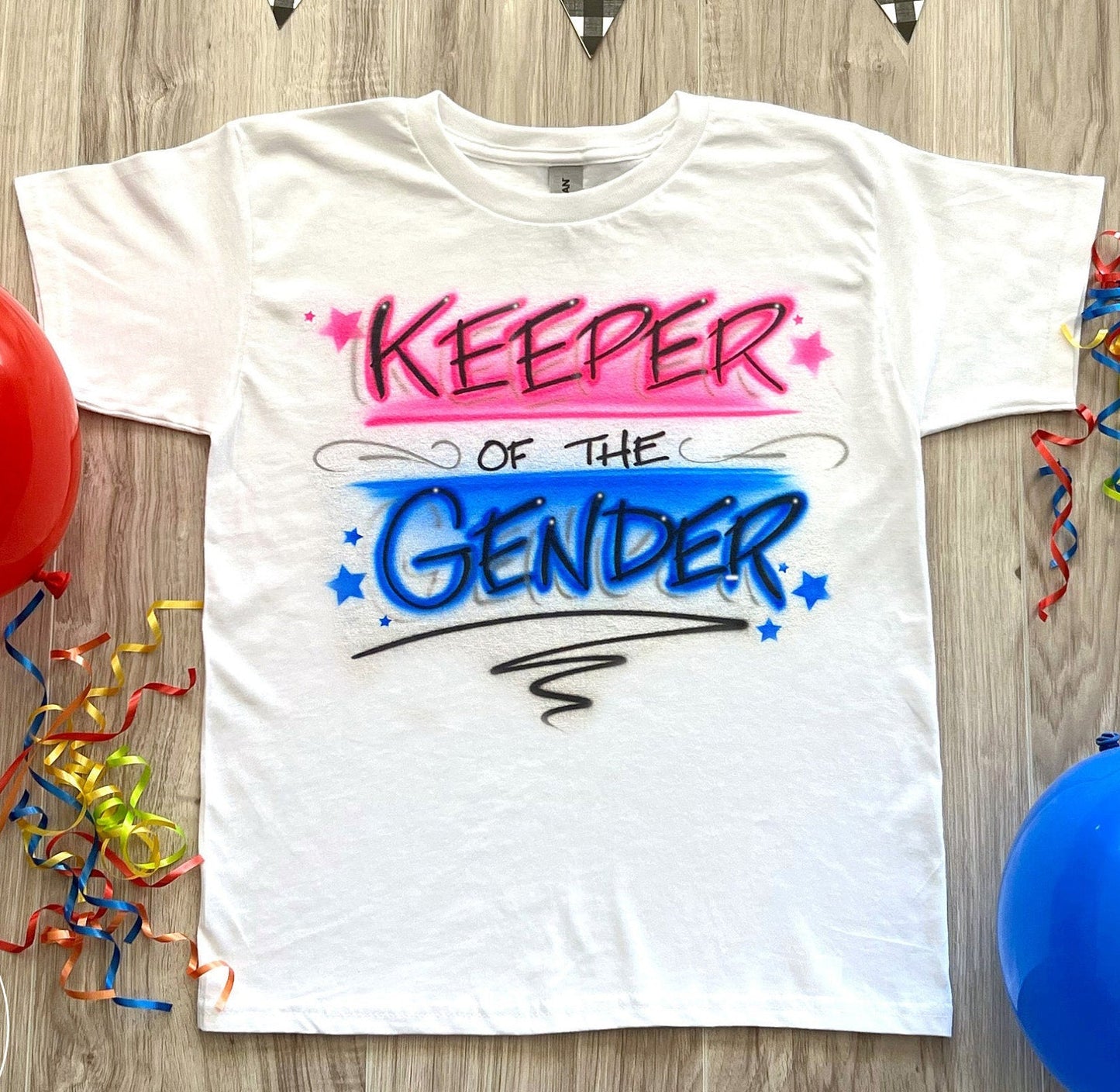 Keeper Of the Gender,   Gender Reveal Airbrush T shirt