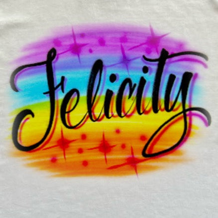 Rainbow Script Name Airbrush T shirt