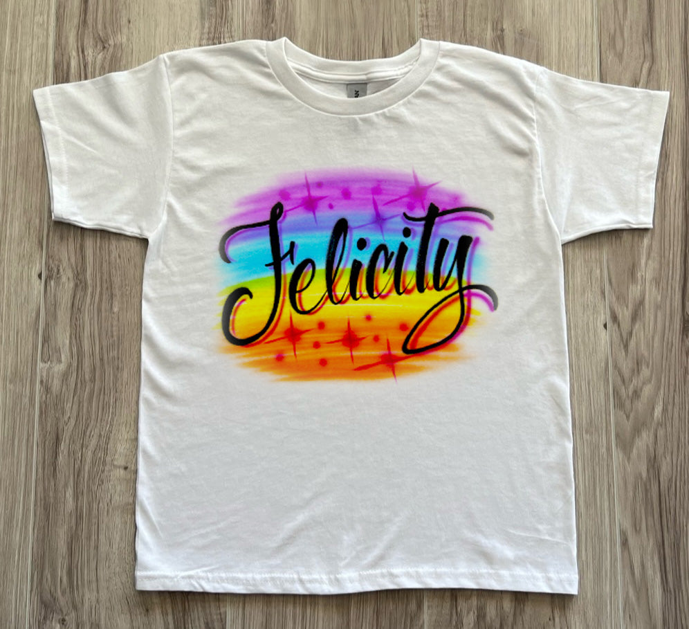 Rainbow Script Name Airbrush T shirt