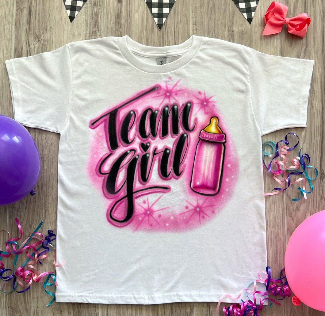 Team Girl Shirt with Bottle  Gender Reveal Airbrush T shirt