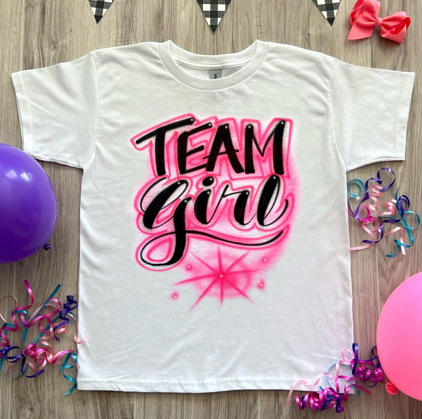 Team Girl Shirt with Bottle  Gender Reveal Airbrush T shirt