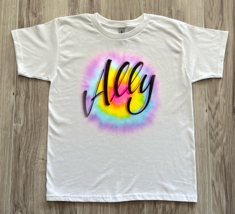 Rainbow Tie Dye Name Airbrush T shirt