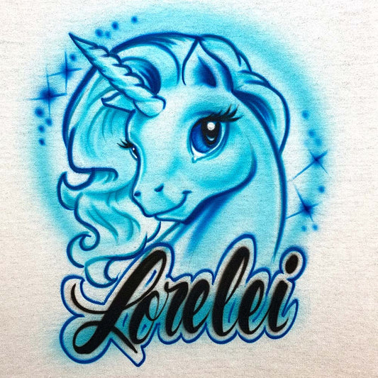 Unicorn with Name Airbrush T Shirt