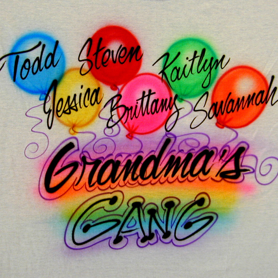 Grandma's Gang Balloon T shirt with names