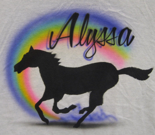 Horse with Rainbow Name Airbrush T Shirt