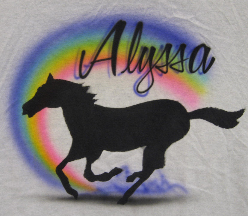 Horse in field with Name Airbrush T Shirt