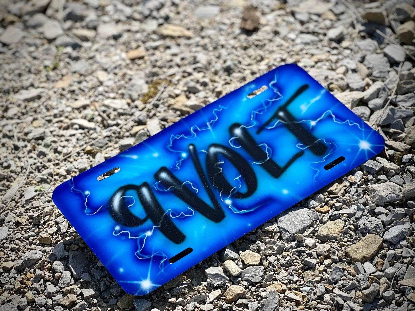 Lightning Blue Airbrushed Front License Plate - Custom - Personalized