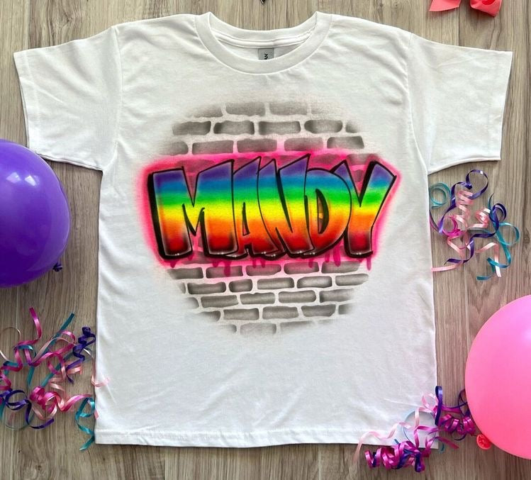 Rainbow Airbrush T shirt script Name