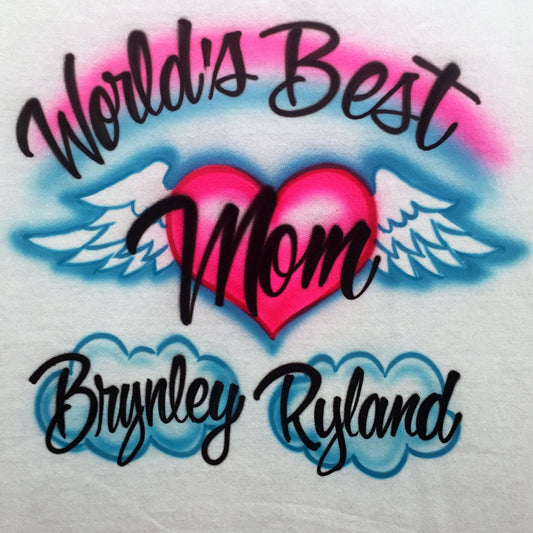 Worlds Best Mom T-Shirt with heart and wings