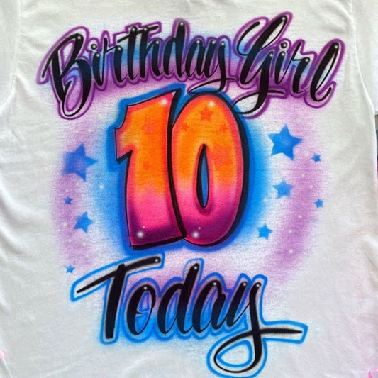 10th Birthday Girl Airbrush Shirt - Bluegrass Airbrush