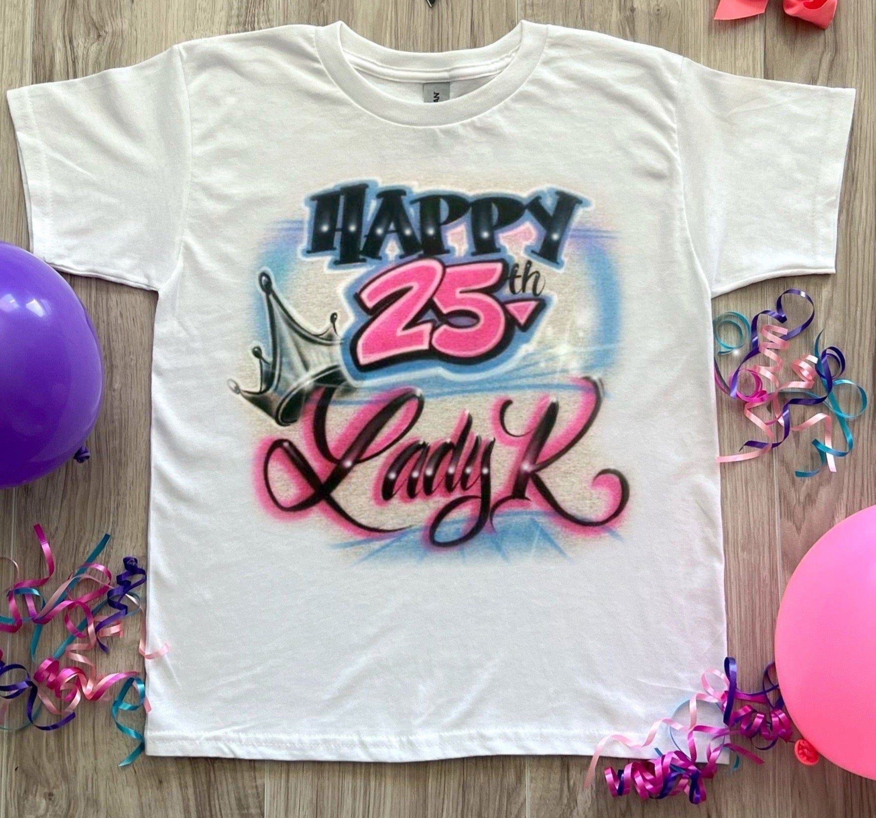 25th Birthday Queen Airbrush T-Shirt - Bluegrass Airbrush