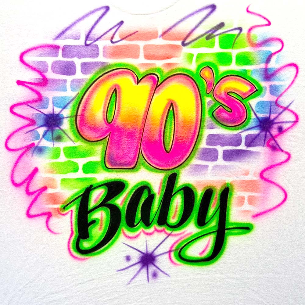 90s Baby Airbrush T Shirt - Bluegrass Airbrush
