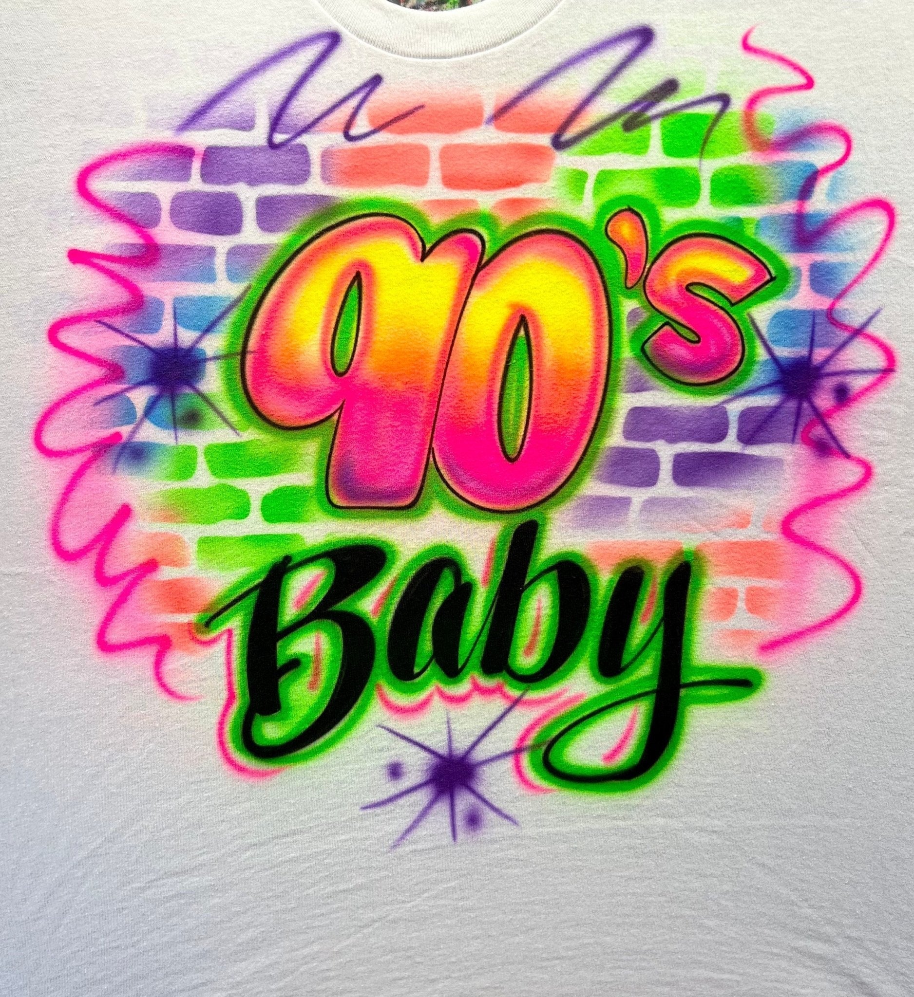 90s Baby Airbrush T Shirt - Bluegrass Airbrush