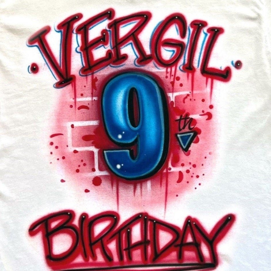 9th Birthday Custom Airbrush Shirt - Bluegrass Airbrush