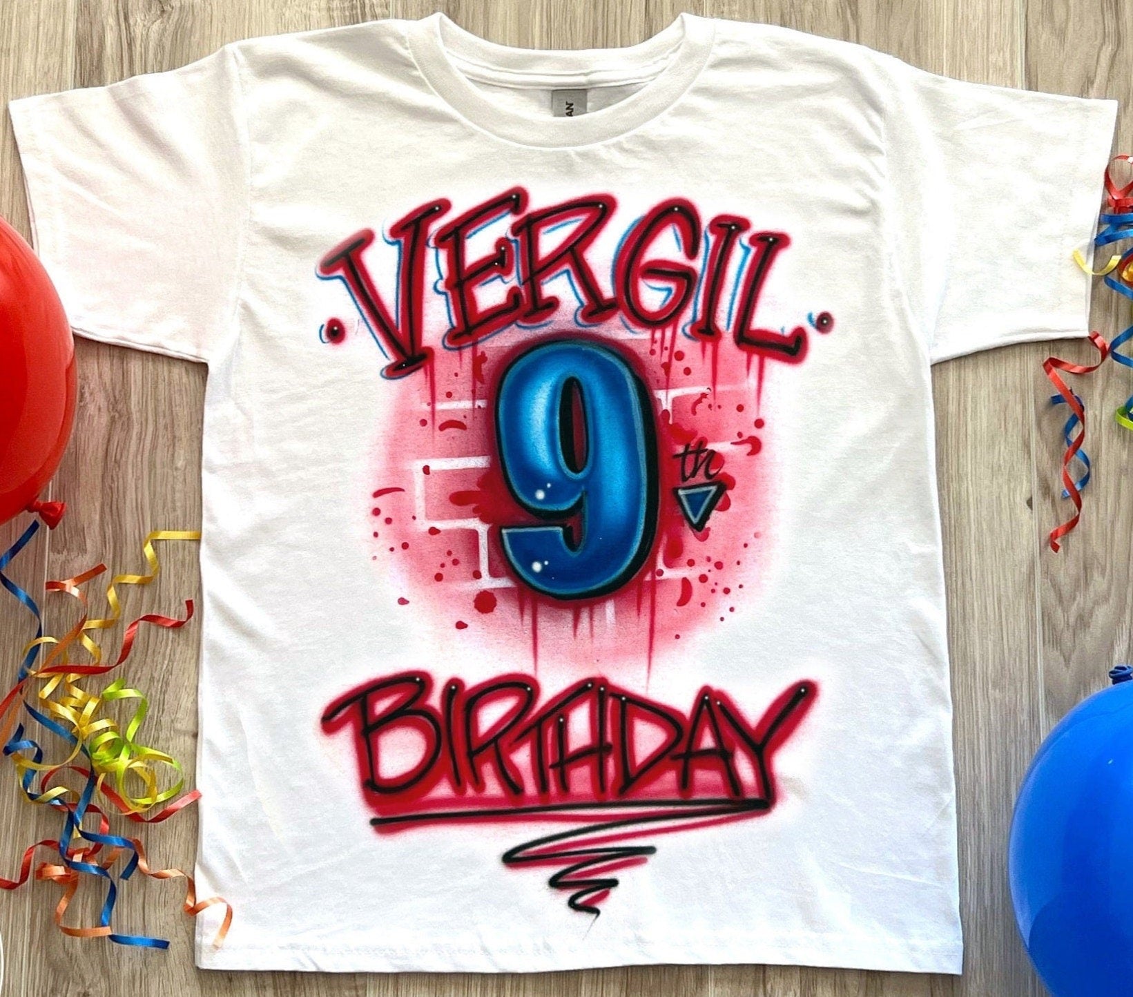 9th Birthday Custom Airbrush Shirt - Bluegrass Airbrush