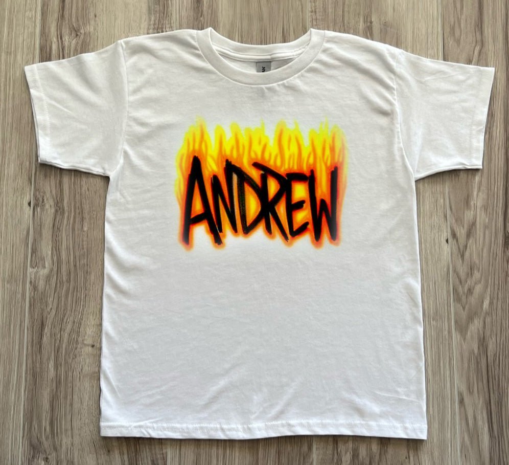 Airbrush T shirt with name on Fire - Bluegrass Airbrush