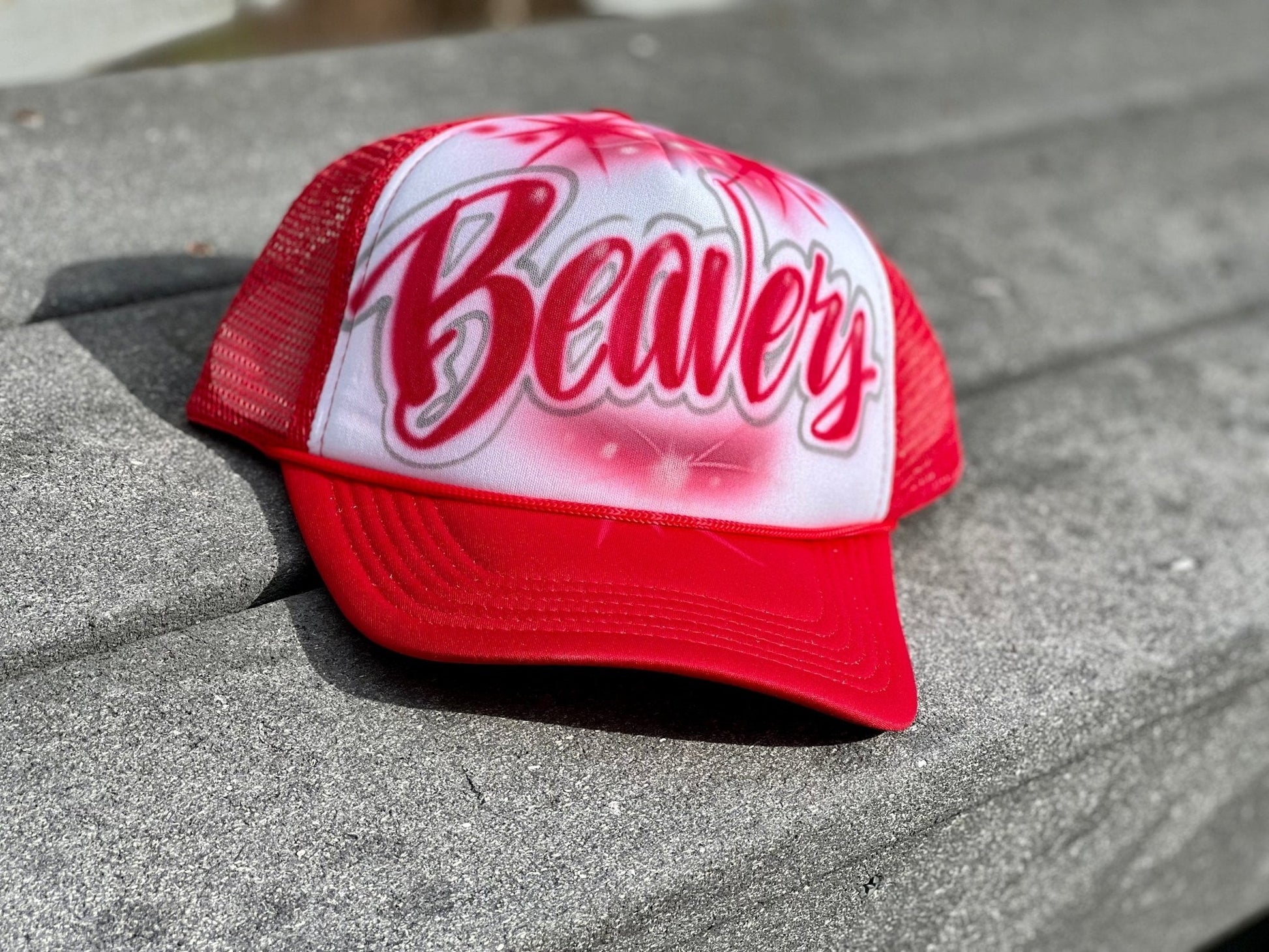 Airbrush Trucker Hat with name and Hibiscus flower - Bluegrass Airbrush