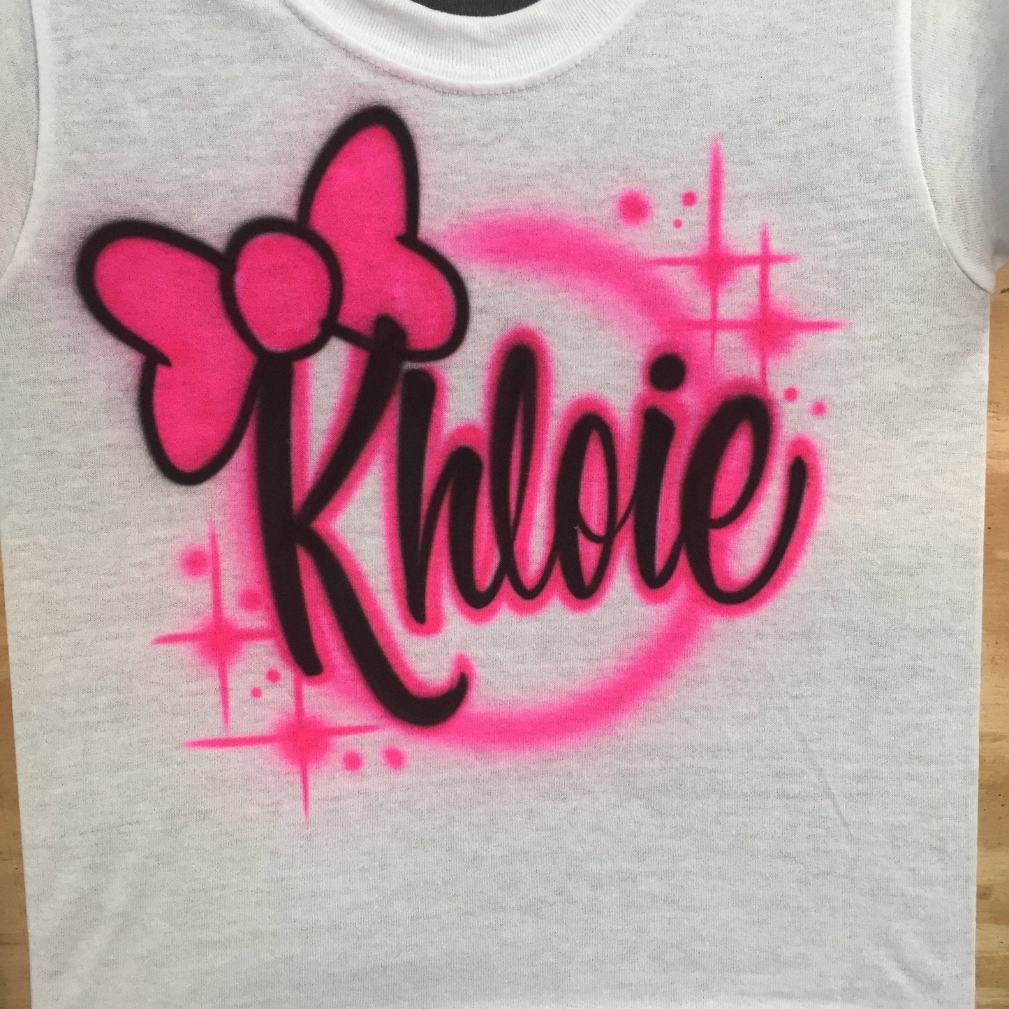 Airbrushed Name Shirt with bow (simple) - Bluegrass Airbrush