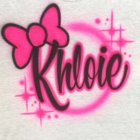 Airbrushed Name Shirt with bow (simple) - Bluegrass Airbrush