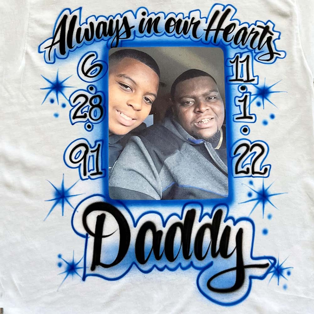 Always In Our Hearts Memorial Photo T Shirt - Bluegrass Airbrush