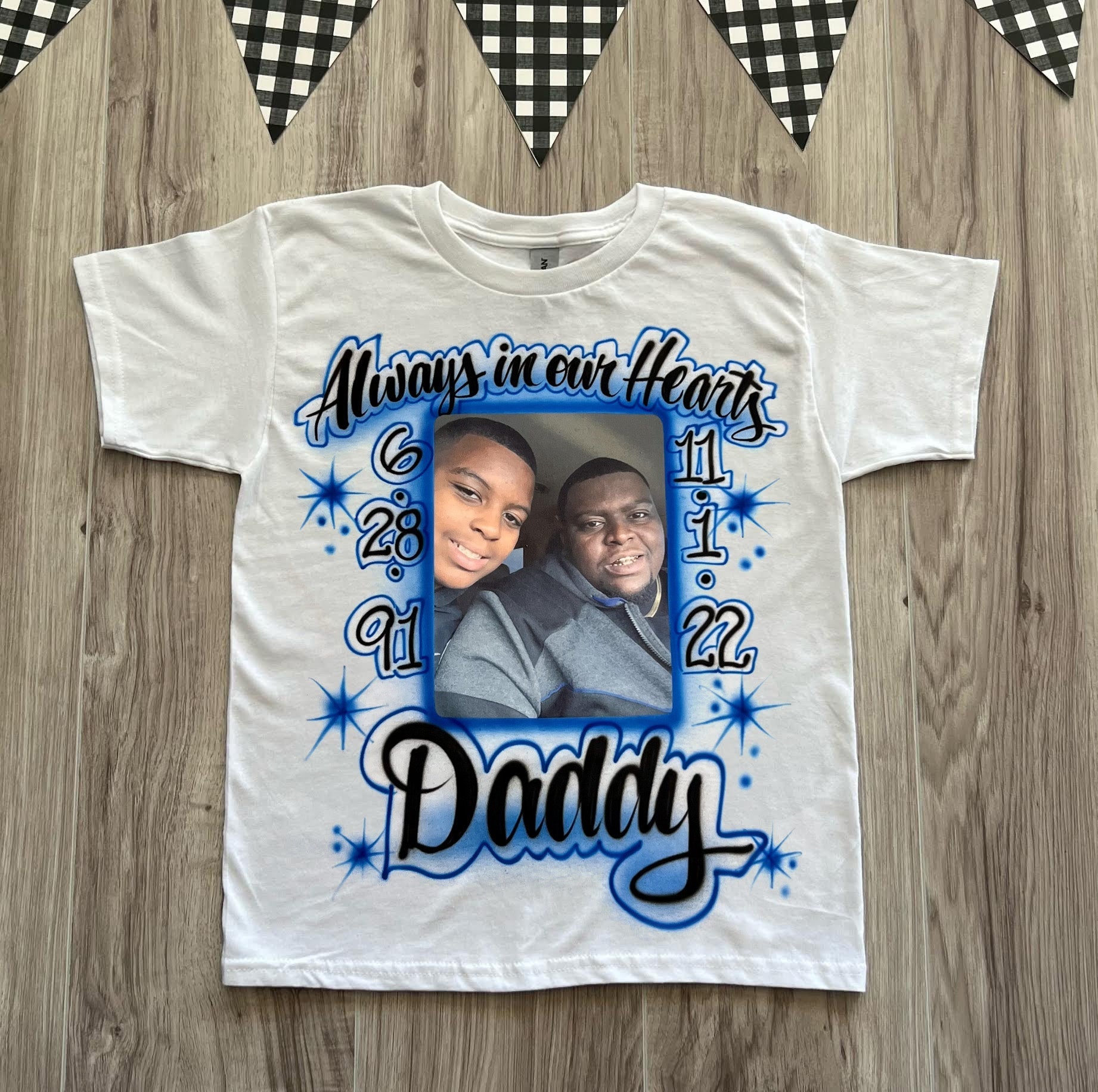 Always In Our Hearts Memorial Photo T Shirt - Bluegrass Airbrush