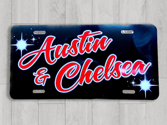 Black and Red Couples Name design Front License Plate - Bluegrass Airbrush