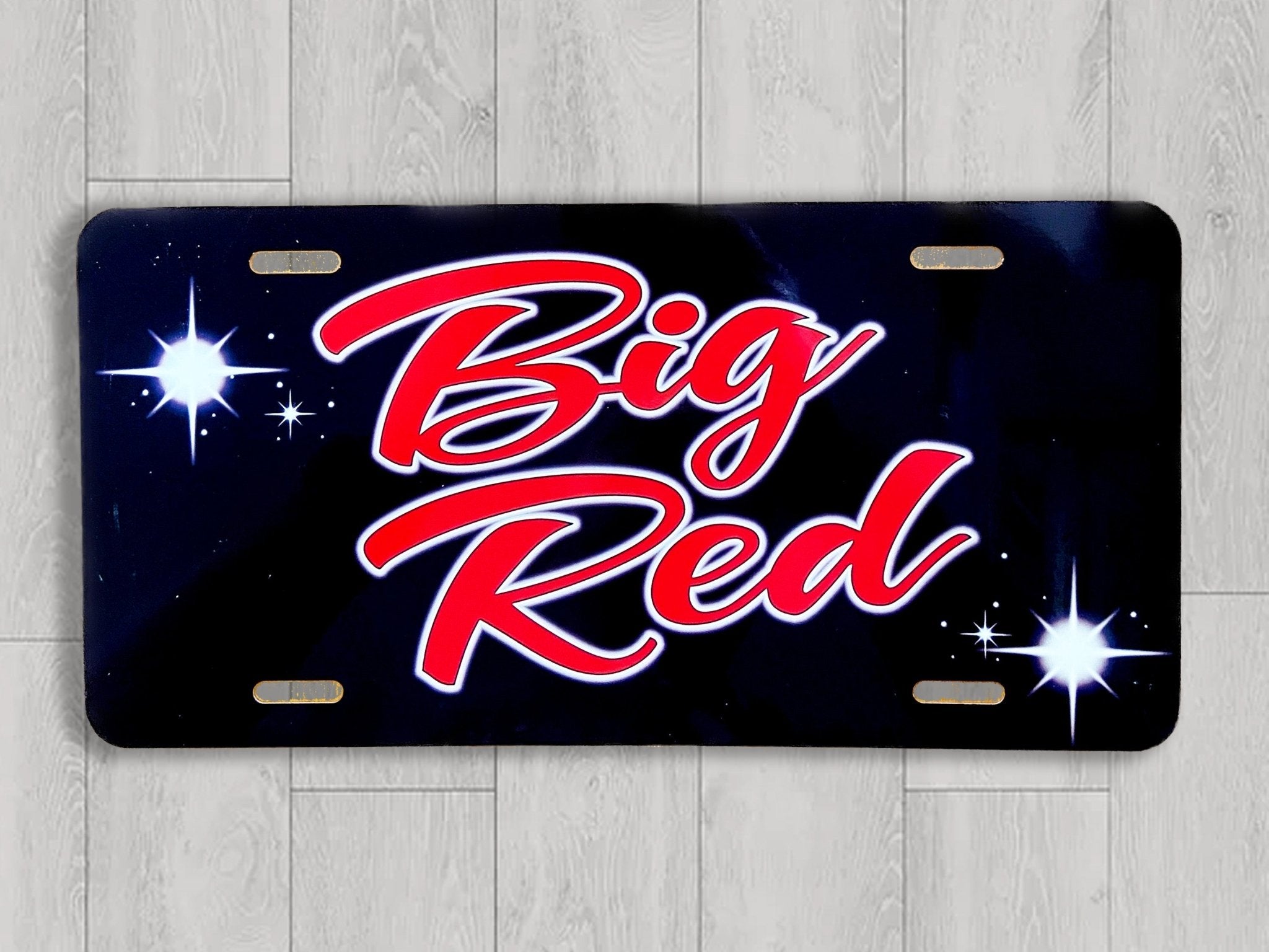 Custom Personalized Red Diamond Etched License Plate – Your Name, Any Text – Made In USA