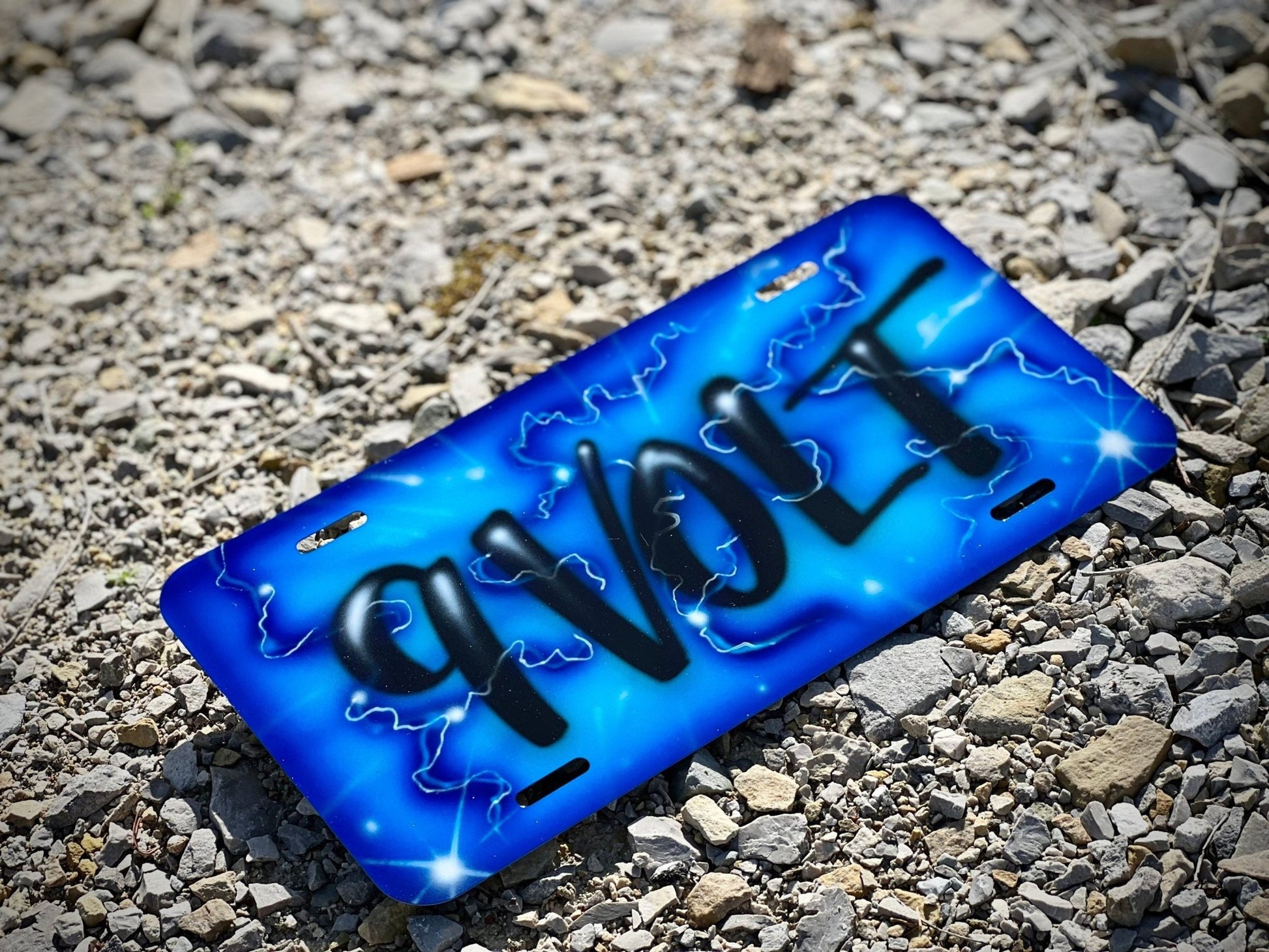 Blue Airbrushed Front License Plate w/ shark - Custom - Personalized - Bluegrass Airbrush