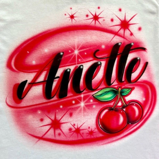 Cherries with Name Airbrush T Shirt