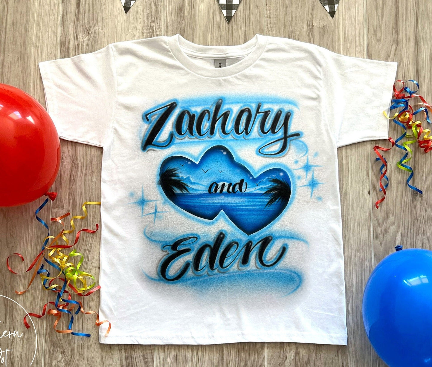 Matching Airbrush Beach Couples T Shirt