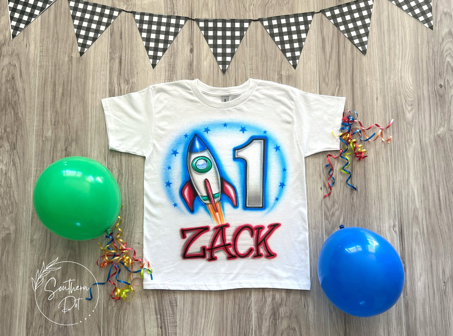 Space themed Birthday Shirt - Rocket Birthday Shirt - Airbrush Shirt