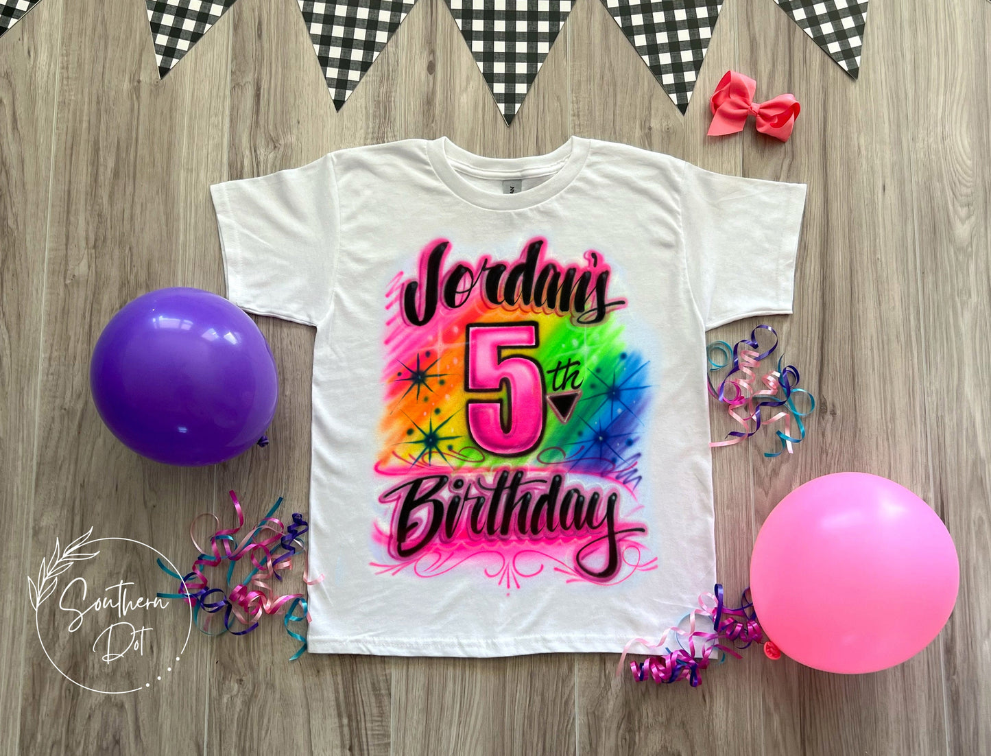 Rainbow Birthday Airbrush T shirt