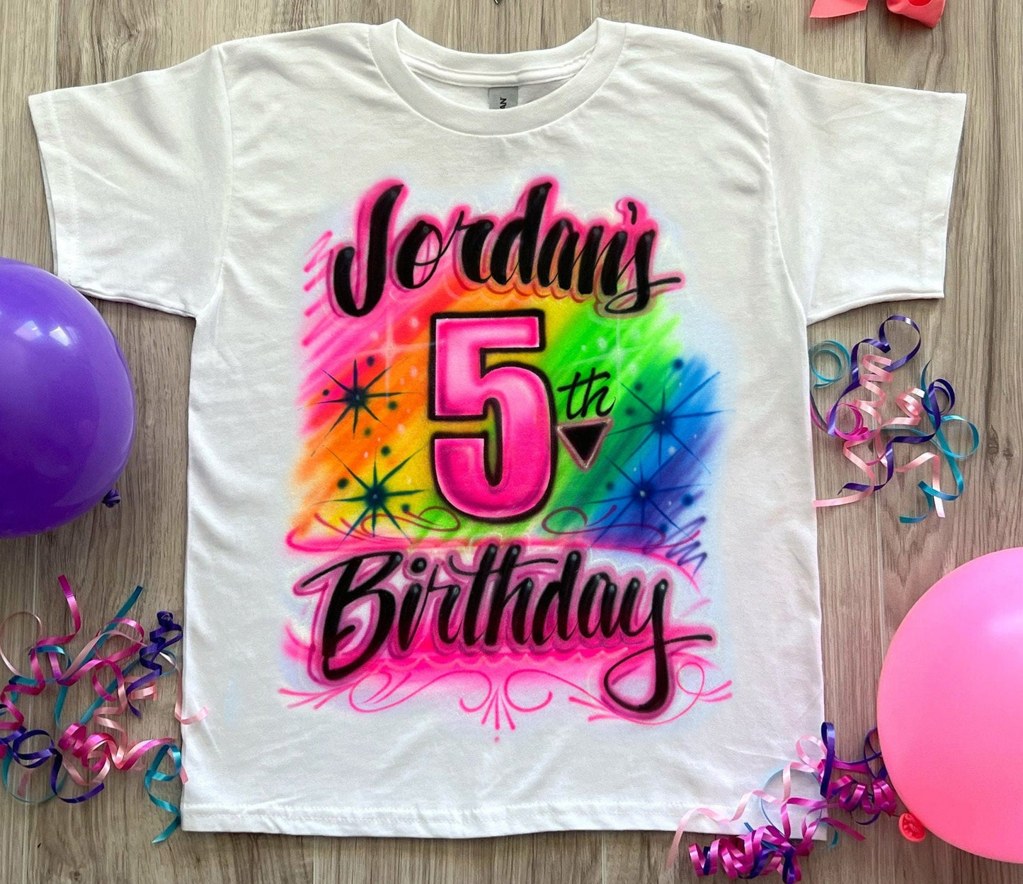 Rainbow Birthday Airbrush T shirt