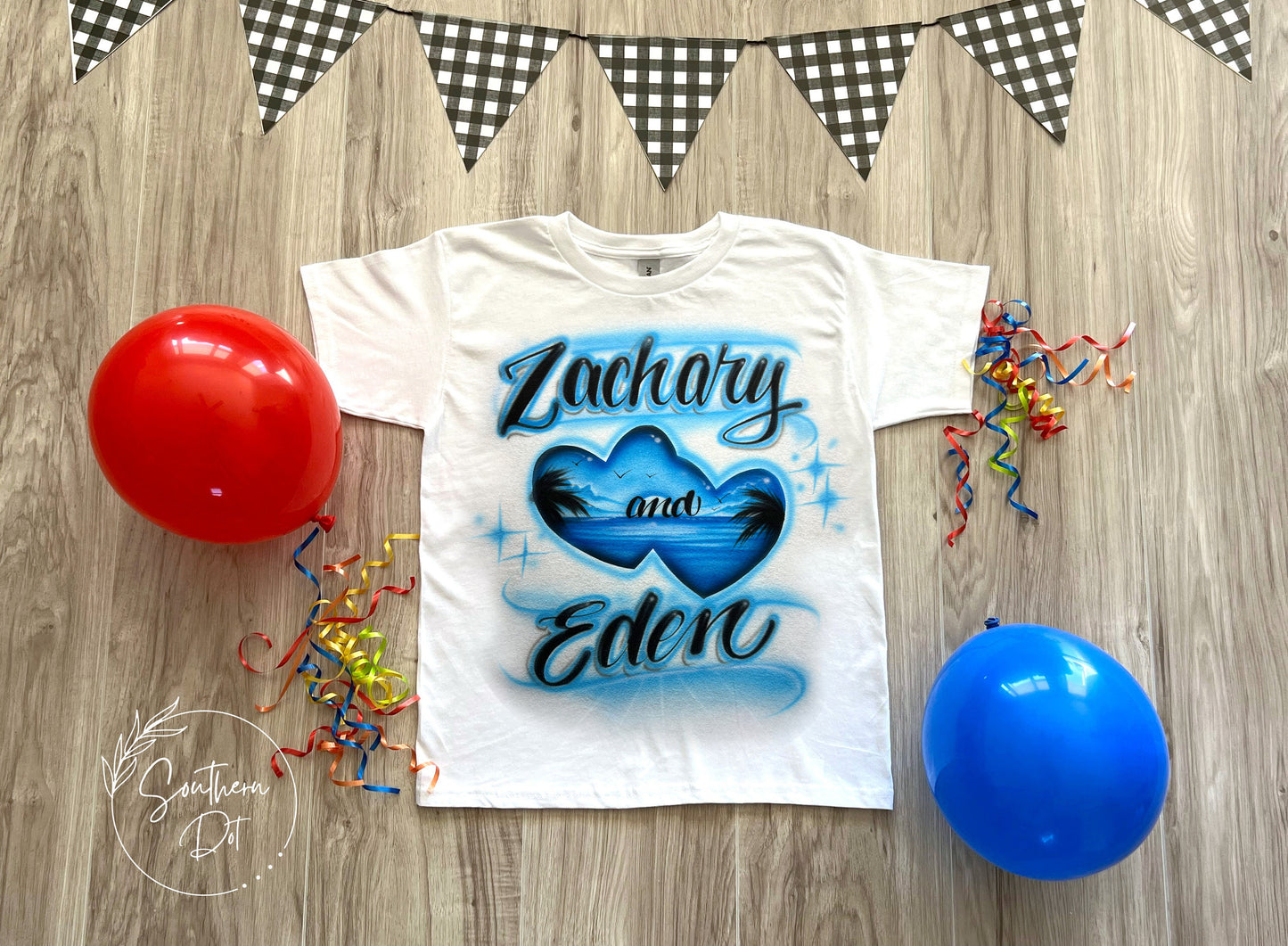 Matching Airbrush Beach Couples T Shirt