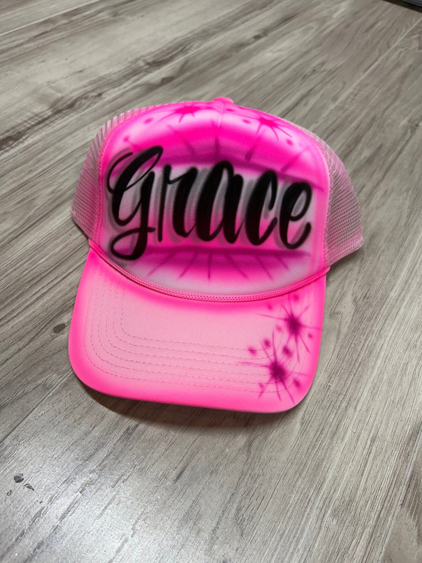 Pink Airbrush Trucker Hat with Name