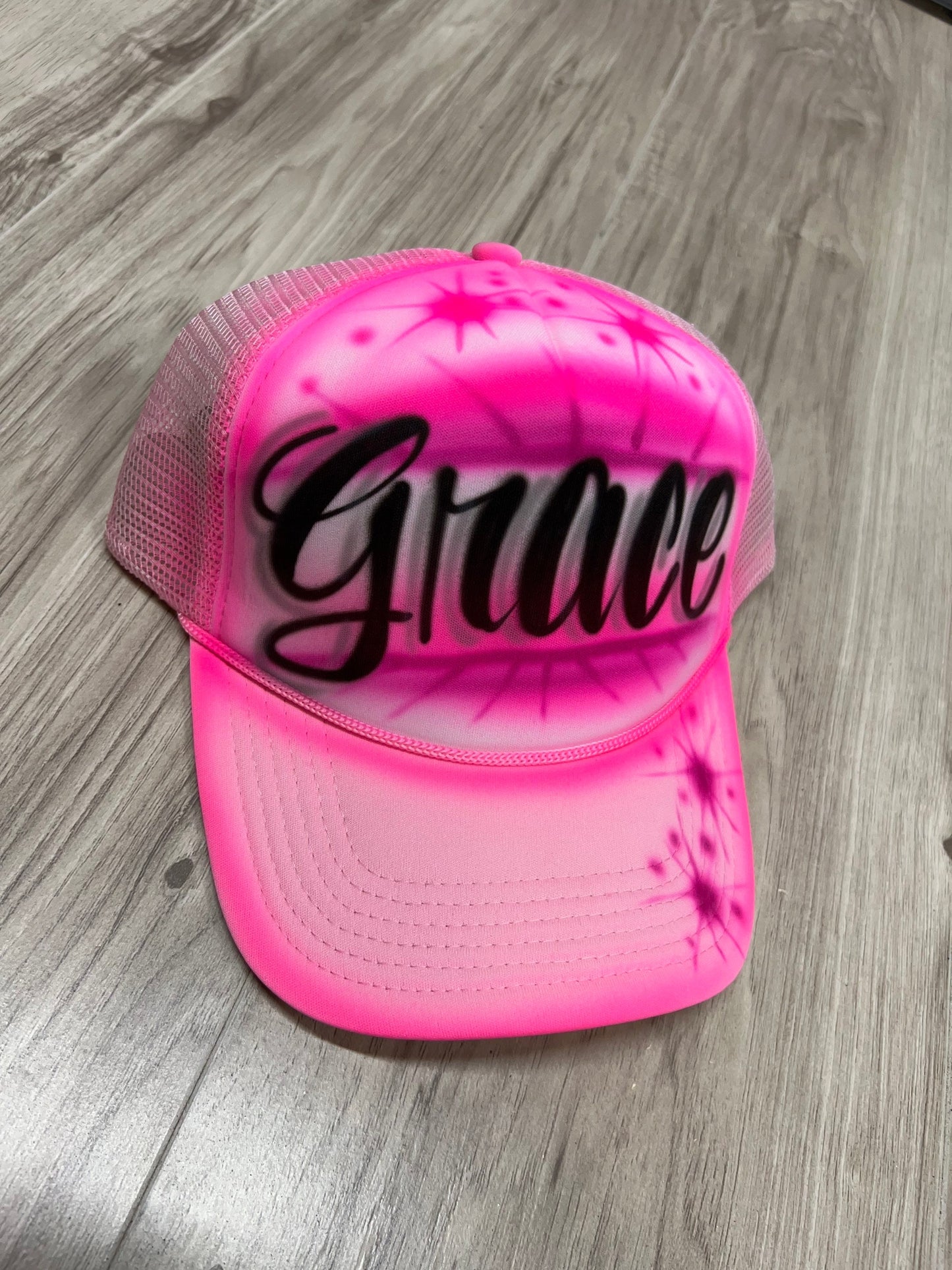 Pink Airbrush Trucker Hat with Name