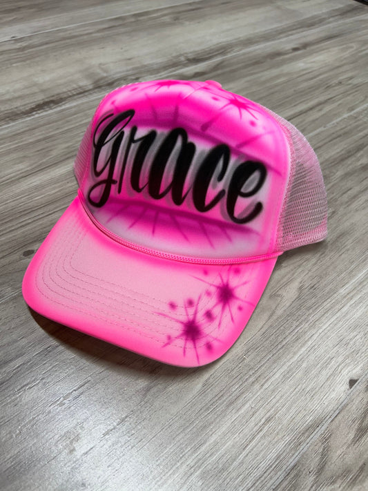 Pink Airbrush Trucker Hat with Name