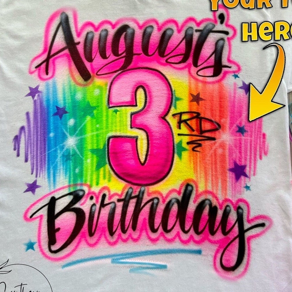 Rainbow Birthday Airbrush T shirt